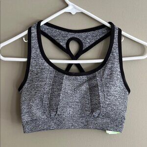 Athletic Works Gray and Black Sports Bra with Geometric Strap Design